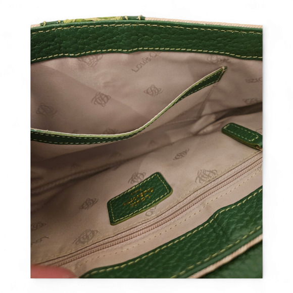Louis Quatorze Paris Green Monogrammed Leather and Canvas Shoulder Bag. - Picture 6 of 9